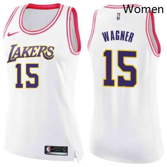 Womens Nike Los Angeles Lakers 15 Moritz Wagner Swingman White Pink Fashion NBA Jersey